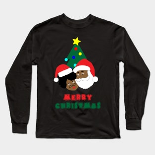 Black Santa and Mrs. Claus Merry Christmas Long Sleeve T-Shirt